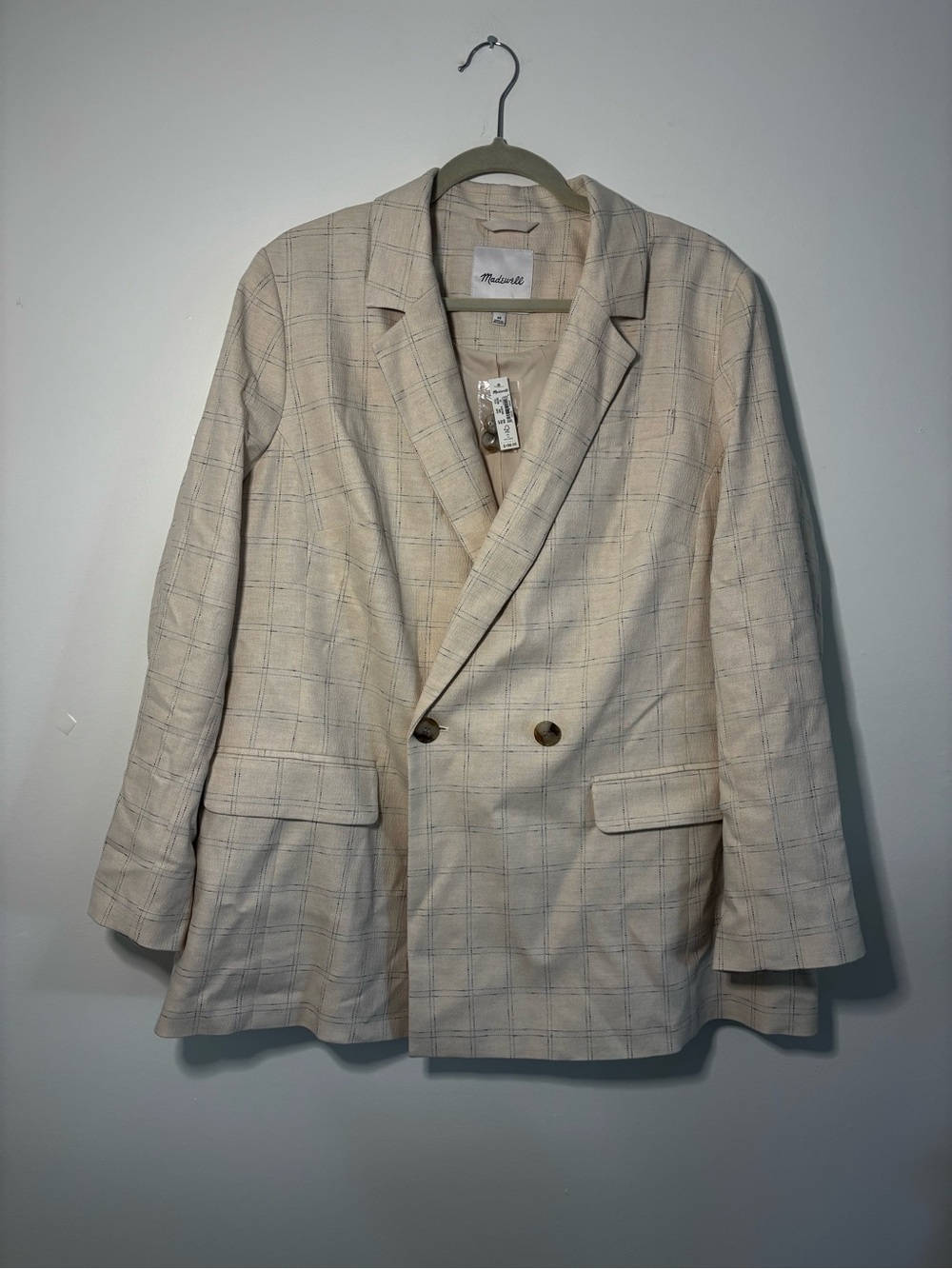Madewell Cream Plaid Double-Breasted Blazer
